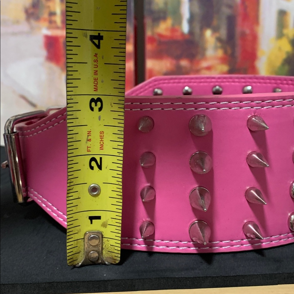 Heavy-Duty 4-Row Spiked Pink Dog Collar – XL / XXL – Punk Goth Style - Picture 7 of 9